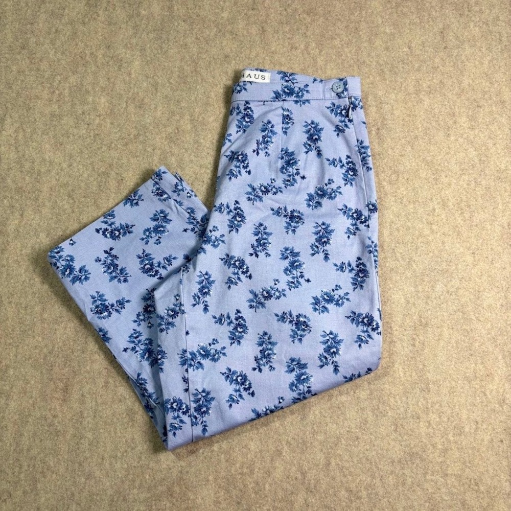 Chaus Crop Pants Women 6 Blue Cotton Floral High Rise Straight Coastal Classic